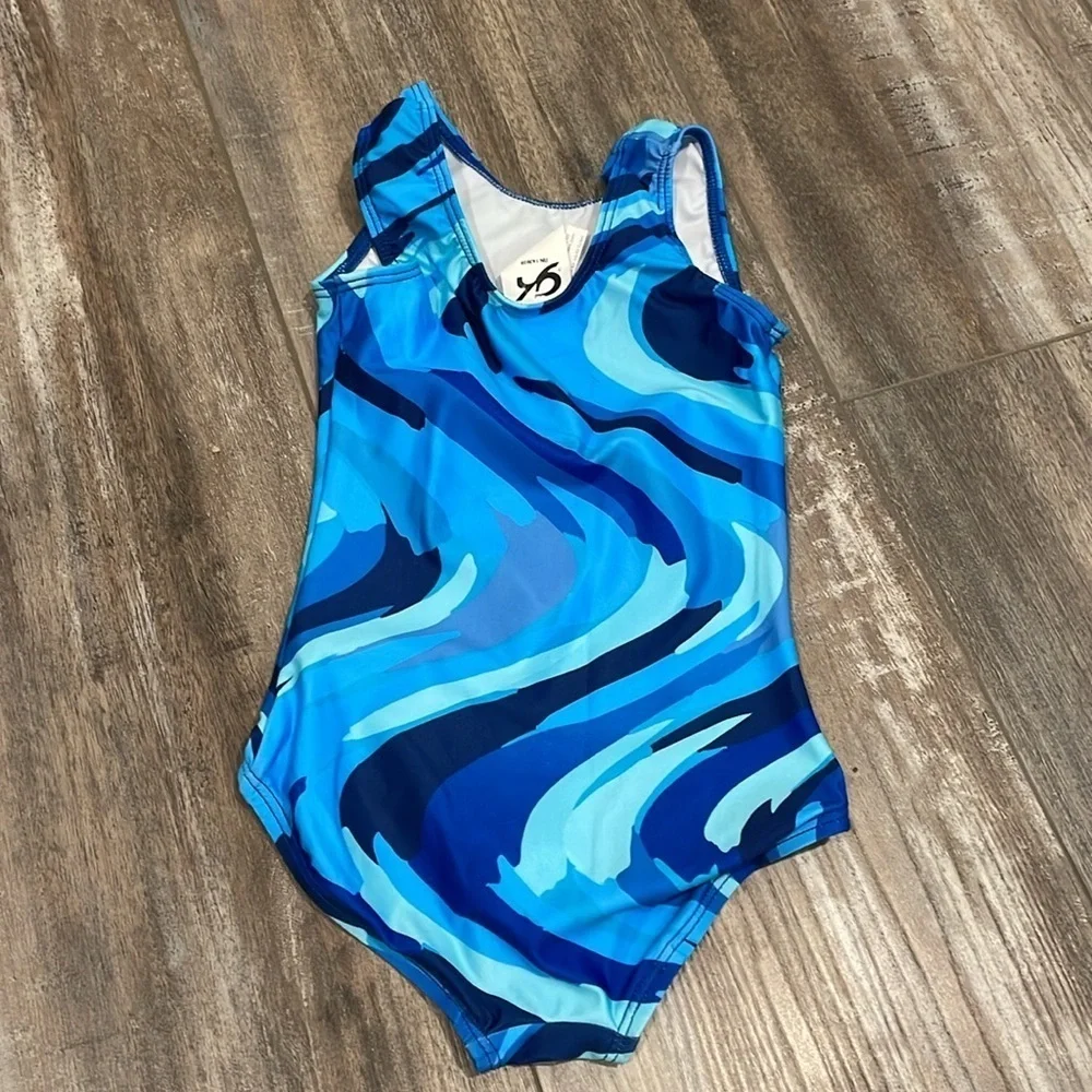 GK x Suni Lee Blue Cool Breeze Sleeveless leotard CXS NEW